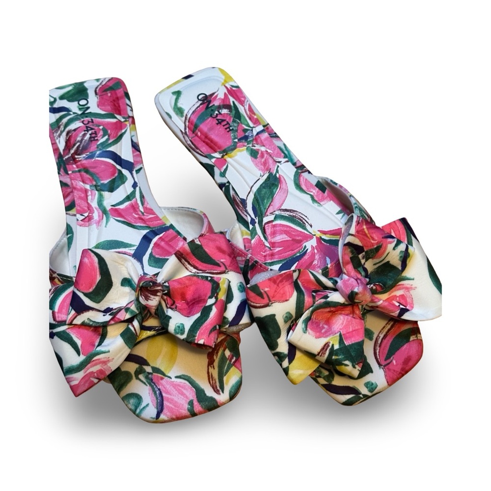NWOT On 34th Jazminn Bow Slip-On Slide Flat Sandals SIZE 9